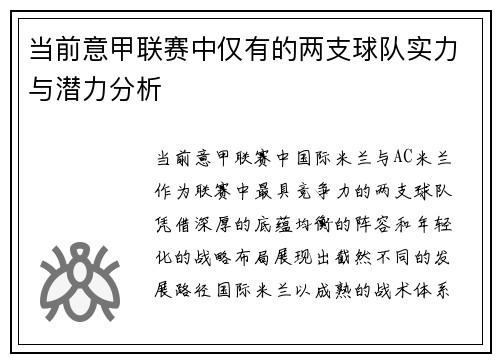 当前意甲联赛中仅有的两支球队实力与潜力分析
