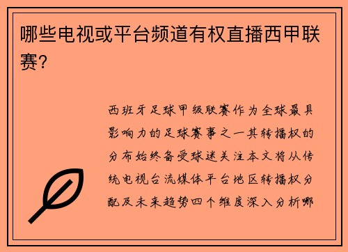 哪些电视或平台频道有权直播西甲联赛？